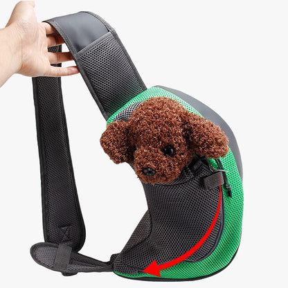 Dog Sling Carrier for Small Dogs Cat Puppy Crossbody Bag Carrier | Hands-Free, Safety Hook, Large Zipper Pocket, Soft Breathable Mesh, Adjustable Strap, Reflective Strip, Portable Travel Safe