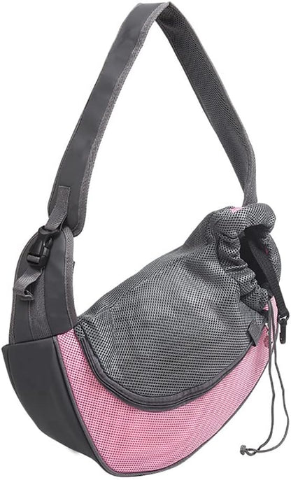 Dog Sling Carrier for Small Dogs Cat Puppy Crossbody Bag Carrier | Hands-Free, Safety Hook, Large Zipper Pocket, Soft Breathable Mesh, Adjustable Strap, Reflective Strip, Portable Travel Safe