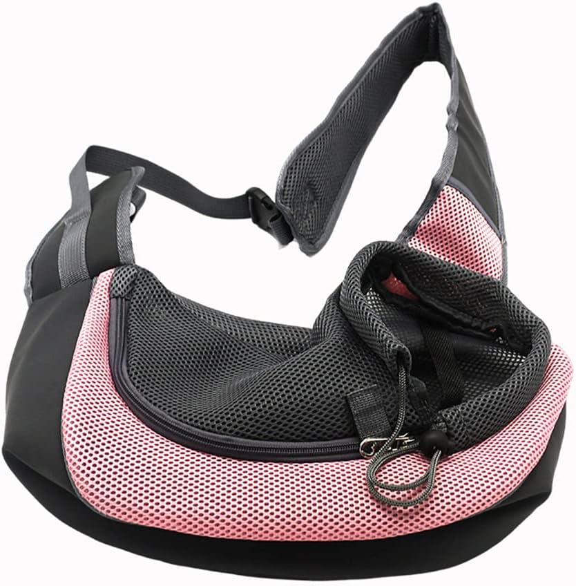 Dog Sling Carrier for Small Dogs Cat Puppy Crossbody Bag Carrier | Hands-Free, Safety Hook, Large Zipper Pocket, Soft Breathable Mesh, Adjustable Strap, Reflective Strip, Portable Travel Safe
