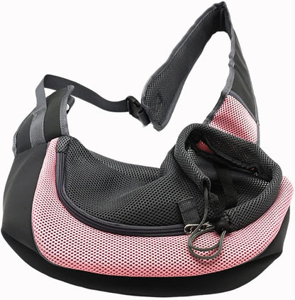 Dog Sling Carrier for Small Dogs Cat Puppy Crossbody Bag Carrier | Hands-Free, Safety Hook, Large Zipper Pocket, Soft Breathable Mesh, Adjustable Strap, Reflective Strip, Portable Travel Safe