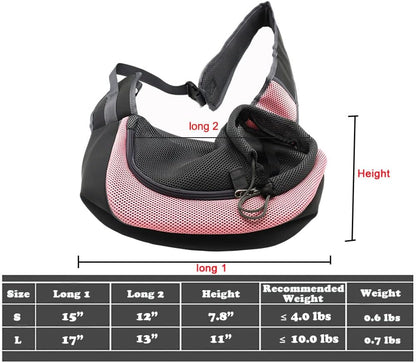 Dog Sling Carrier for Small Dogs Cat Puppy Crossbody Bag Carrier | Hands-Free, Safety Hook, Large Zipper Pocket, Soft Breathable Mesh, Adjustable Strap, Reflective Strip, Portable Travel Safe