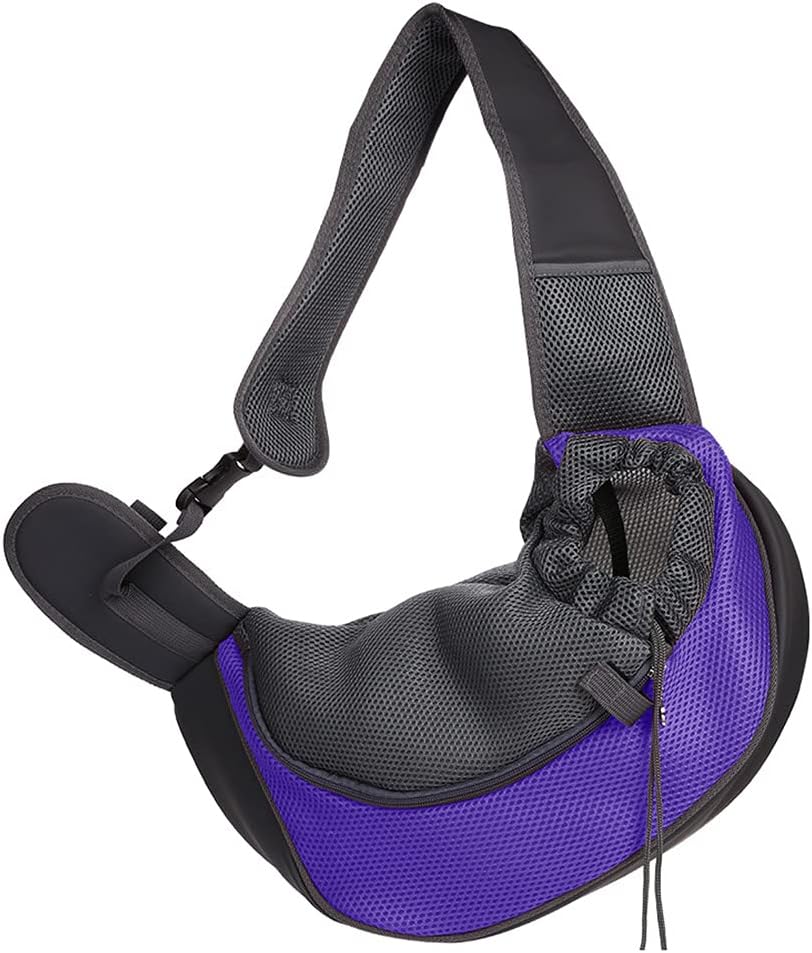 Dog Sling Carrier for Small Dogs Cat Puppy Crossbody Bag Carrier | Hands-Free, Safety Hook, Large Zipper Pocket, Soft Breathable Mesh, Adjustable Strap, Reflective Strip, Portable Travel Safe