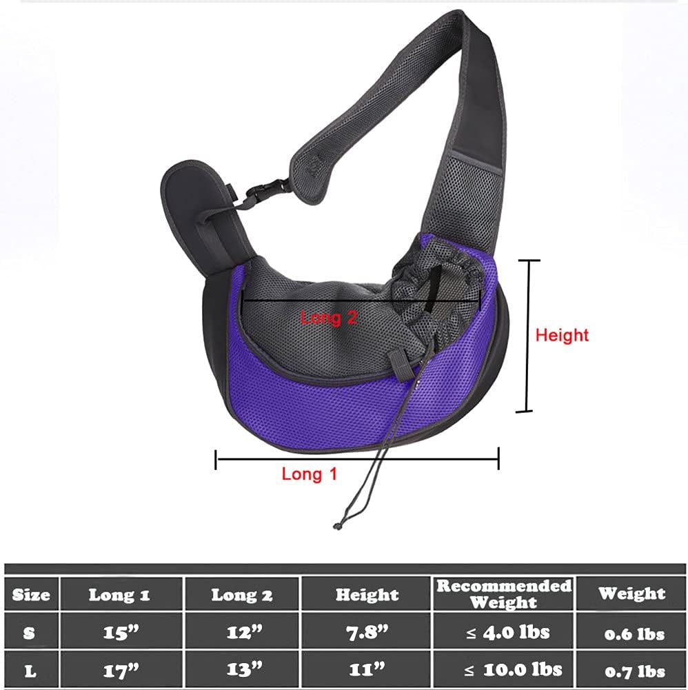Dog Sling Carrier for Small Dogs Cat Puppy Crossbody Bag Carrier | Hands-Free, Safety Hook, Large Zipper Pocket, Soft Breathable Mesh, Adjustable Strap, Reflective Strip, Portable Travel Safe