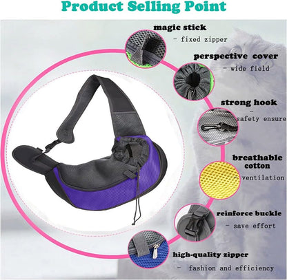 Dog Sling Carrier for Small Dogs Cat Puppy Crossbody Bag Carrier | Hands-Free, Safety Hook, Large Zipper Pocket, Soft Breathable Mesh, Adjustable Strap, Reflective Strip, Portable Travel Safe