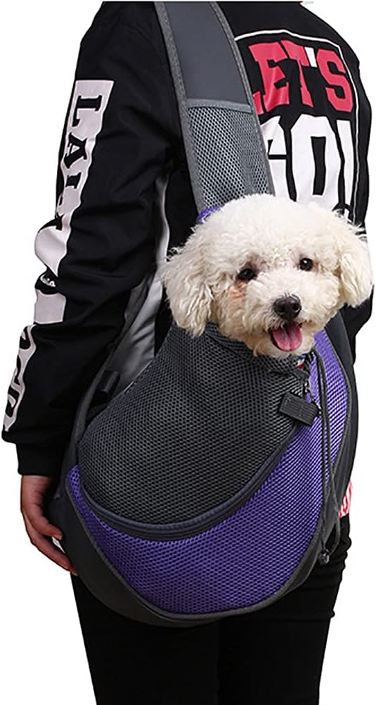 Dog Sling Carrier for Small Dogs Cat Puppy Crossbody Bag Carrier | Hands-Free, Safety Hook, Large Zipper Pocket, Soft Breathable Mesh, Adjustable Strap, Reflective Strip, Portable Travel Safe