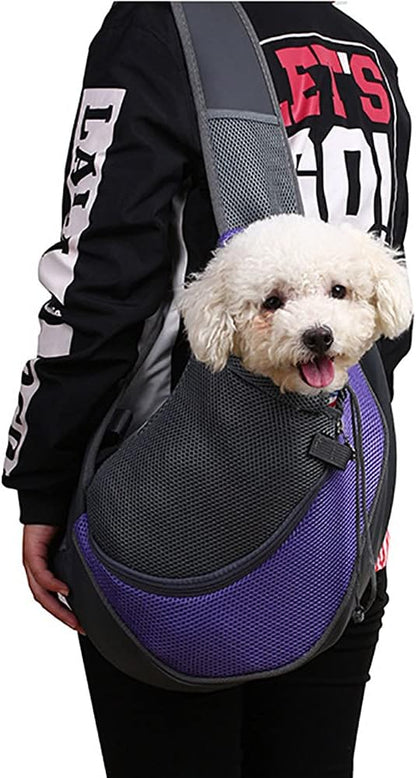 Dog Sling Carrier for Small Dogs Cat Puppy Crossbody Bag Carrier | Hands-Free, Safety Hook, Large Zipper Pocket, Soft Breathable Mesh, Adjustable Strap, Reflective Strip, Portable Travel Safe