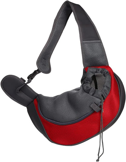 Dog Sling Carrier for Small Dogs Cat Puppy Crossbody Bag Carrier | Hands-Free, Safety Hook, Large Zipper Pocket, Soft Breathable Mesh, Adjustable Strap, Reflective Strip, Portable Travel Safe