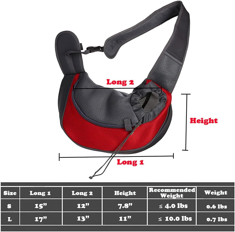 Dog Sling Carrier for Small Dogs Cat Puppy Crossbody Bag Carrier | Hands-Free, Safety Hook, Large Zipper Pocket, Soft Breathable Mesh, Adjustable Strap, Reflective Strip, Portable Travel Safe