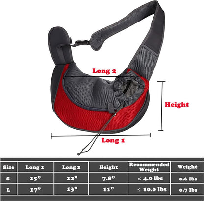 Dog Sling Carrier for Small Dogs Cat Puppy Crossbody Bag Carrier | Hands-Free, Safety Hook, Large Zipper Pocket, Soft Breathable Mesh, Adjustable Strap, Reflective Strip, Portable Travel Safe