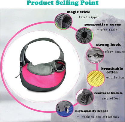 Dog Sling Carrier for Small Dogs Cat Puppy Crossbody Bag Carrier | Hands-Free, Safety Hook, Large Zipper Pocket, Soft Breathable Mesh, Adjustable Strap, Reflective Strip, Portable Travel Safe