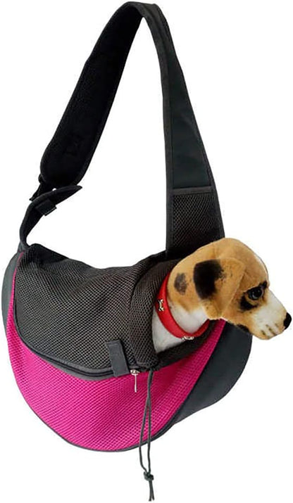 Dog Sling Carrier for Small Dogs Cat Puppy Crossbody Bag Carrier | Hands-Free, Safety Hook, Large Zipper Pocket, Soft Breathable Mesh, Adjustable Strap, Reflective Strip, Portable Travel Safe