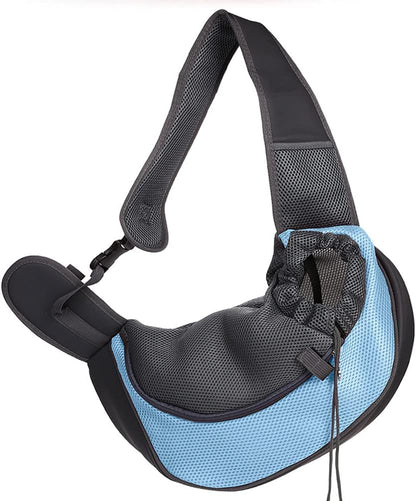 Dog Sling Carrier for Small Dogs Cat Puppy Crossbody Bag Carrier | Hands-Free, Safety Hook, Large Zipper Pocket, Soft Breathable Mesh, Adjustable Strap, Reflective Strip, Portable Travel Safe