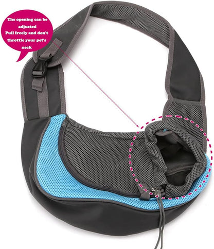 Dog Sling Carrier for Small Dogs Cat Puppy Crossbody Bag Carrier | Hands-Free, Safety Hook, Large Zipper Pocket, Soft Breathable Mesh, Adjustable Strap, Reflective Strip, Portable Travel Safe