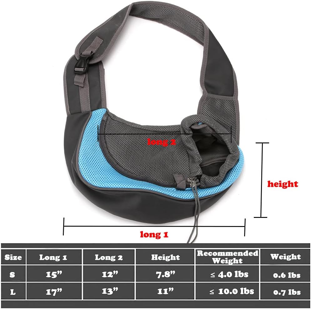 Dog Sling Carrier for Small Dogs Cat Puppy Crossbody Bag Carrier | Hands-Free, Safety Hook, Large Zipper Pocket, Soft Breathable Mesh, Adjustable Strap, Reflective Strip, Portable Travel Safe
