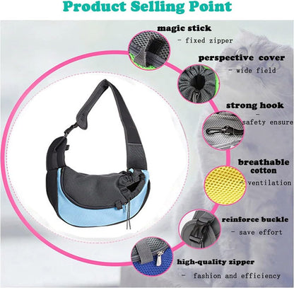 Dog Sling Carrier for Small Dogs Cat Puppy Crossbody Bag Carrier | Hands-Free, Safety Hook, Large Zipper Pocket, Soft Breathable Mesh, Adjustable Strap, Reflective Strip, Portable Travel Safe