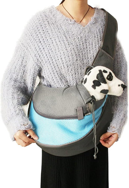 Dog Sling Carrier for Small Dogs Cat Puppy Crossbody Bag Carrier | Hands-Free, Safety Hook, Large Zipper Pocket, Soft Breathable Mesh, Adjustable Strap, Reflective Strip, Portable Travel Safe
