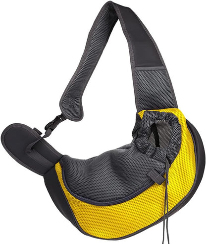 Dog Sling Carrier for Small Dogs Cat Puppy Crossbody Bag Carrier | Hands-Free, Safety Hook, Large Zipper Pocket, Soft Breathable Mesh, Adjustable Strap, Reflective Strip, Portable Travel Safe