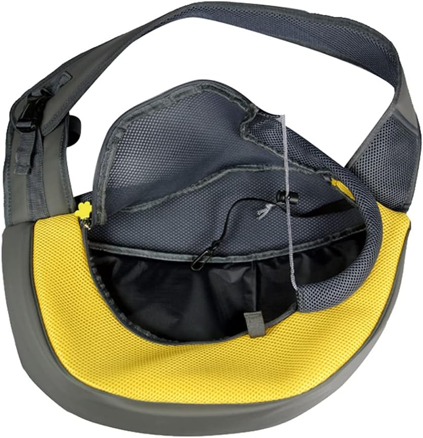 Dog Sling Carrier for Small Dogs Cat Puppy Crossbody Bag Carrier | Hands-Free, Safety Hook, Large Zipper Pocket, Soft Breathable Mesh, Adjustable Strap, Reflective Strip, Portable Travel Safe