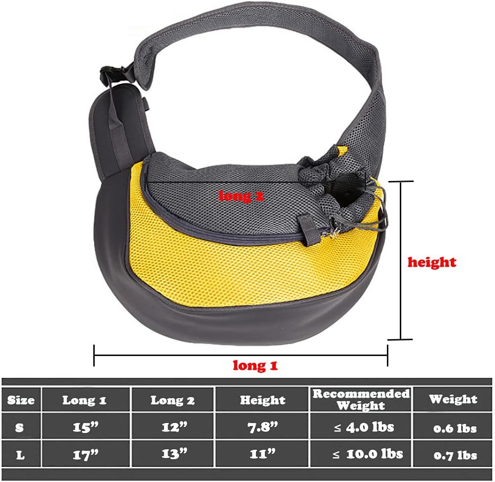 Dog Sling Carrier for Small Dogs Cat Puppy Crossbody Bag Carrier | Hands-Free, Safety Hook, Large Zipper Pocket, Soft Breathable Mesh, Adjustable Strap, Reflective Strip, Portable Travel Safe
