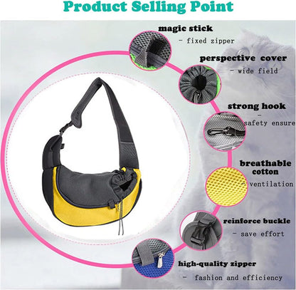 Dog Sling Carrier for Small Dogs Cat Puppy Crossbody Bag Carrier | Hands-Free, Safety Hook, Large Zipper Pocket, Soft Breathable Mesh, Adjustable Strap, Reflective Strip, Portable Travel Safe