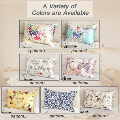 100% Pure Mulberry Silk Pillowcase Standard Size for Hair and Skin,Yellow Real Silk Pillow Cases with Zipper,Soft and Cooling,Both Sides Natural Slip Silk,Floral Print,1pc(20"x26", Pattern5)