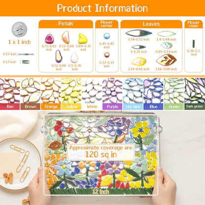 Mosaic Tiles for Stepping Stones: 610g Ceramic Iridescent | Mosaic Tiles for Crafts Bulk with Petals Centers Leaves Stem Decorative Flower Mosaic Supplies for DIY Garden Decor