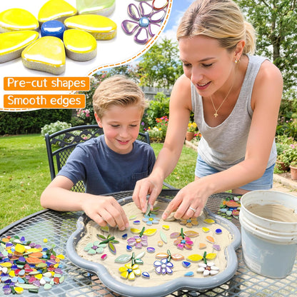 Mosaic Tiles for Stepping Stones: 610g Ceramic Iridescent | Mosaic Tiles for Crafts Bulk with Petals Centers Leaves Stem Decorative Flower Mosaic Supplies for DIY Garden Decor
