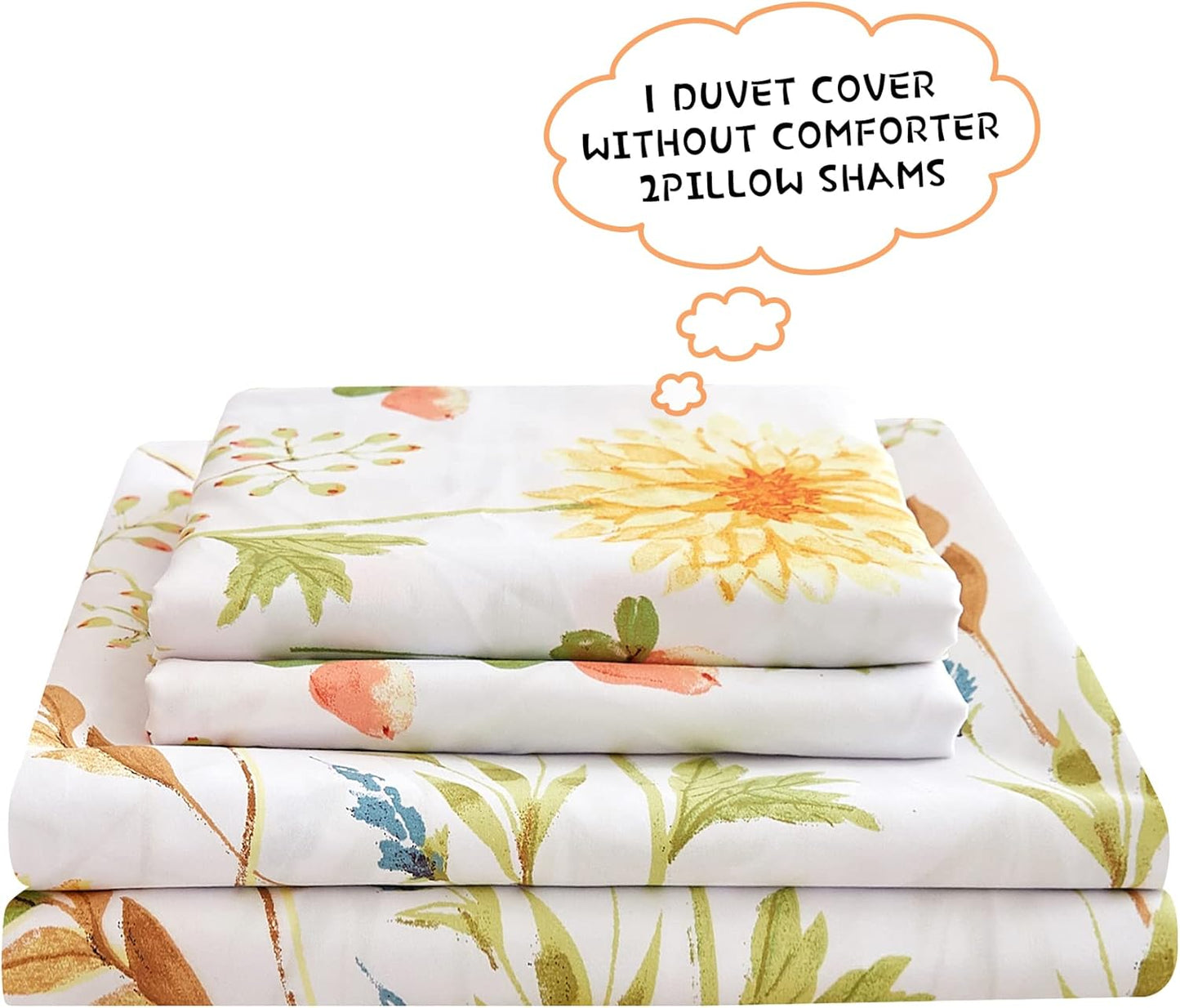 Yellow Floral Printed Duvet Cover Set King Size | Soft Botanical Microfiber Duvet Cover with Pillow Shams, Zipper Closure Corner Ties, Oeko-Tex Certified