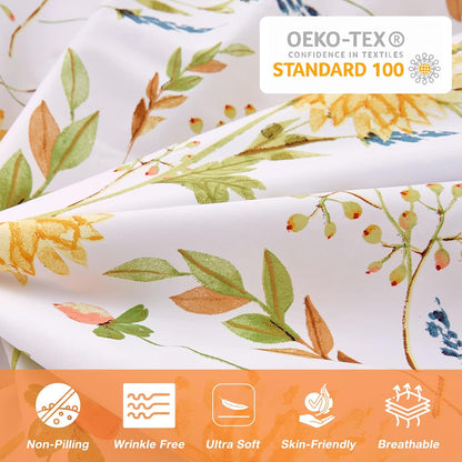Yellow Floral Printed Duvet Cover Set King Size | Soft Botanical Microfiber Duvet Cover with Pillow Shams, Zipper Closure Corner Ties, Oeko-Tex Certified