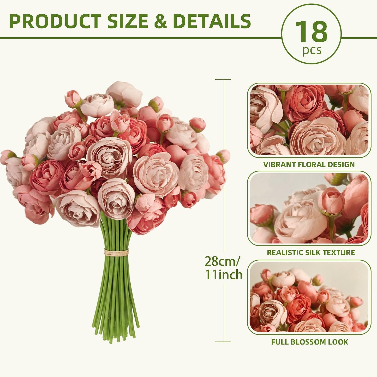 Artificial Ranunculus Flower Yellow, 18 Pcs | Silk Flower, Faux DIY Bouquet, Wedding Engagement Centerpieces, Bridal Shower Decorations, Home Decor