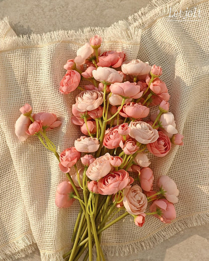 Artificial Ranunculus Flower Yellow, 18 Pcs | Silk Flower, Faux DIY Bouquet, Wedding Engagement Centerpieces, Bridal Shower Decorations, Home Decor