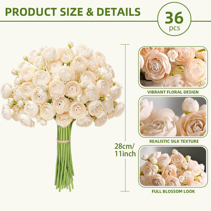 Artificial Ranunculus Flower Yellow, 18 Pcs | Silk Flower, Faux DIY Bouquet, Wedding Engagement Centerpieces, Bridal Shower Decorations, Home Decor
