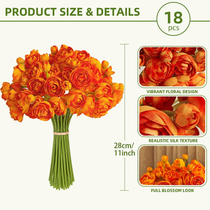 Artificial Ranunculus Flower Yellow, 18 Pcs | Silk Flower, Faux DIY Bouquet, Wedding Engagement Centerpieces, Bridal Shower Decorations, Home Decor