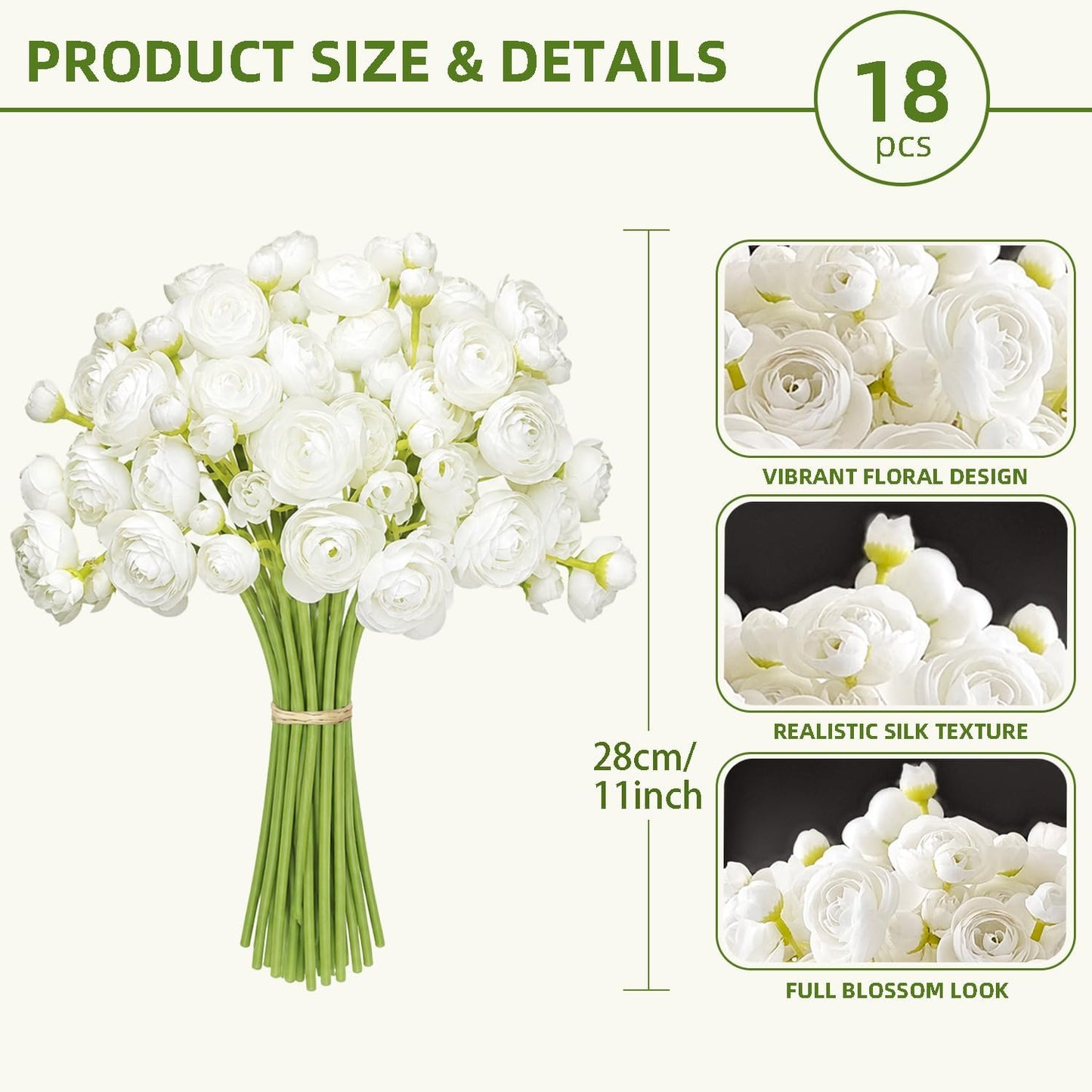 Artificial Ranunculus Flower Yellow, 18 Pcs | Silk Flower, Faux DIY Bouquet, Wedding Engagement Centerpieces, Bridal Shower Decorations, Home Decor