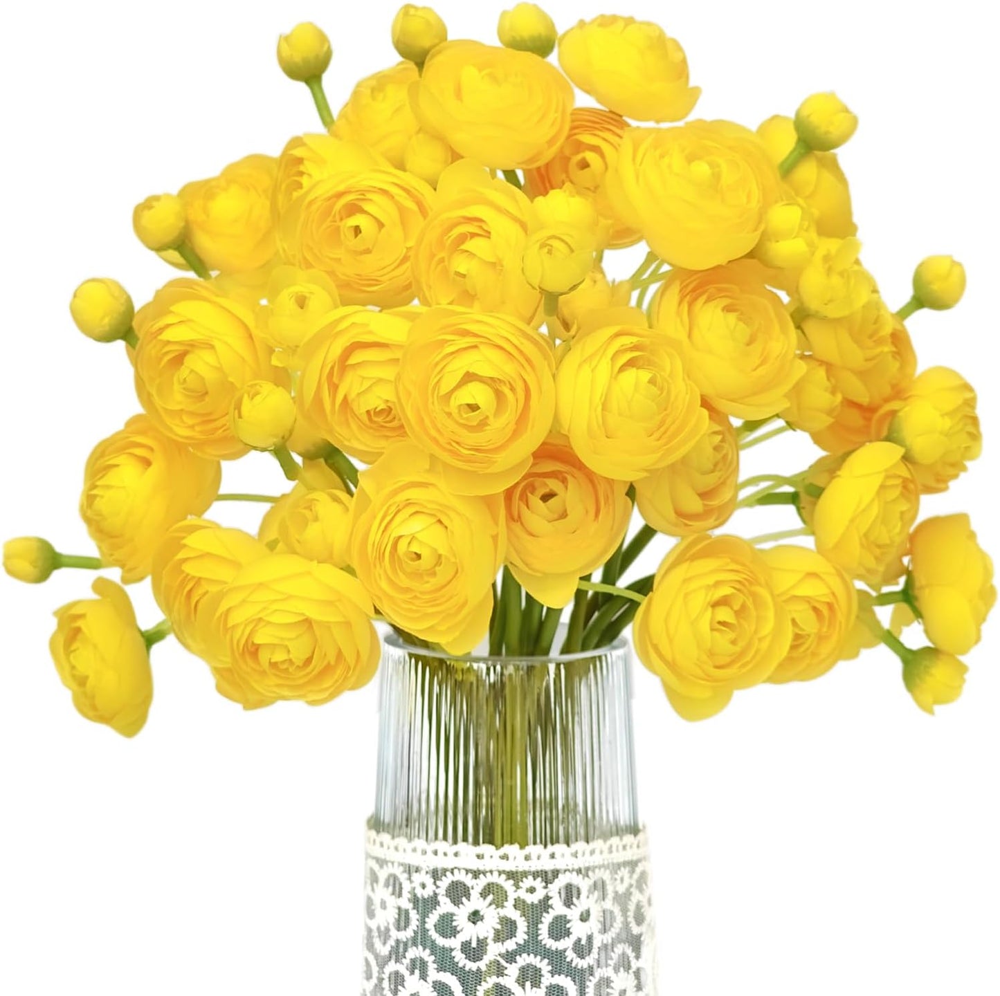 Artificial Ranunculus Flower Yellow, 18 Pcs | Silk Flower, Faux DIY Bouquet, Wedding Engagement Centerpieces, Bridal Shower Decorations, Home Decor
