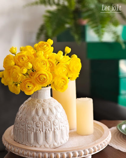 Artificial Ranunculus Flower Yellow, 18 Pcs | Silk Flower, Faux DIY Bouquet, Wedding Engagement Centerpieces, Bridal Shower Decorations, Home Decor