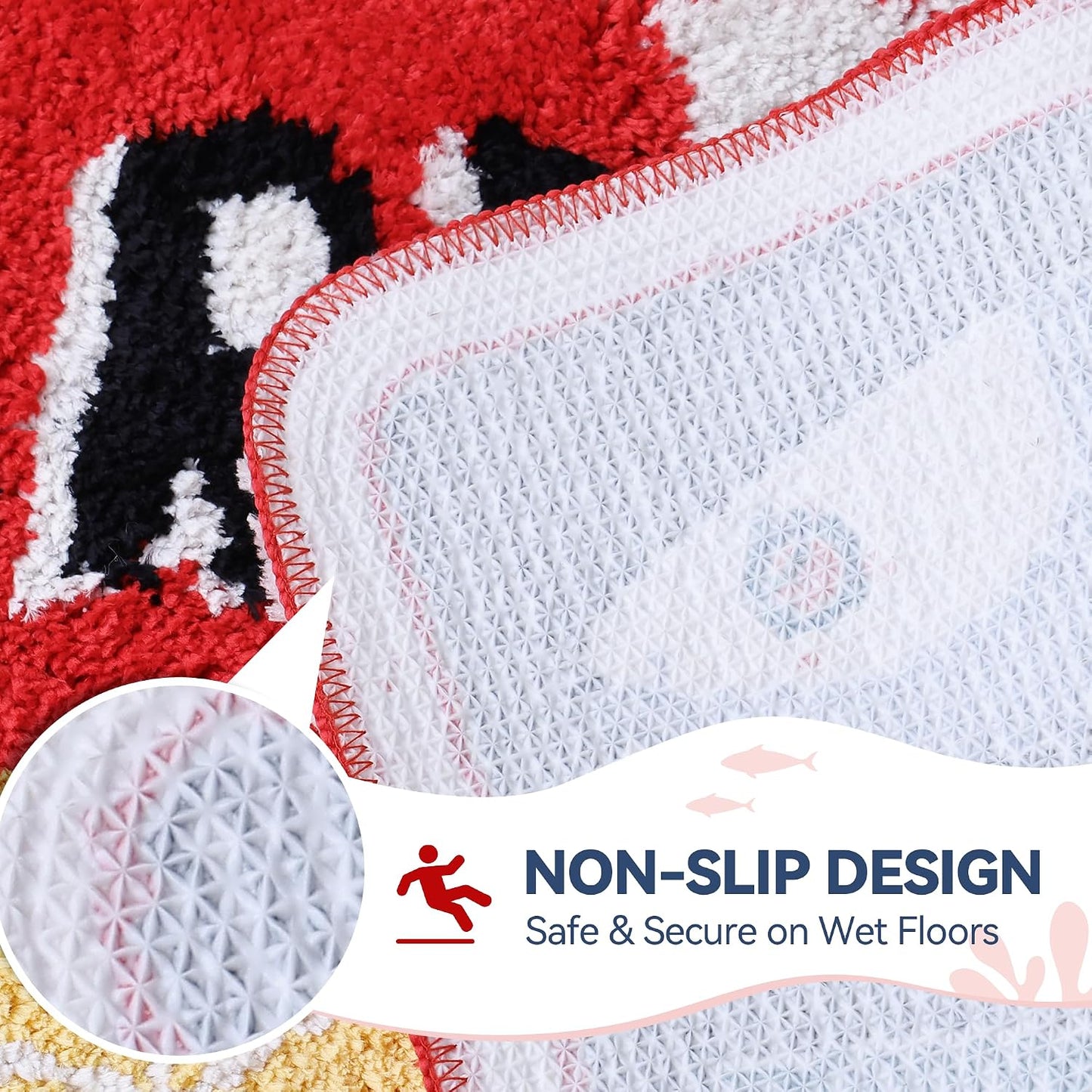 Sardine Can Bath Mat, Red Bathroom Rugs for Bedroom, Soft Washable Rug Non Slip Cute Kitchen Bath Mats for Bathroom Funny Cartoon Fish and Lemon
