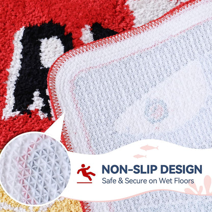 Sardine Can Bath Mat, Red Bathroom Rugs for Bedroom, Soft Washable Rug Non Slip Cute Kitchen Bath Mats for Bathroom Funny Cartoon Fish and Lemon