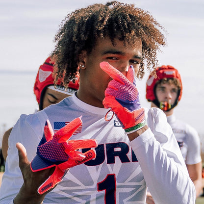 Gauntlet Pro Receiver Football Gloves | High-tack grip surface inspired by octopus tentacles, Rubber spikes absorb impact, Reinforced stitching, Wear-resistant zones