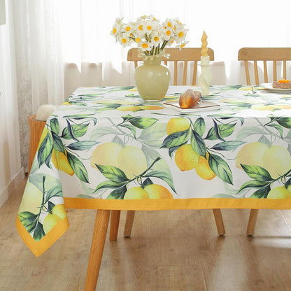 Summer Tablecloth for Rectangle Table 52"x70",Lemon Fruit Floral Table Cloths,Washable Spillproof French Fabric for Indoor Outdoor Camping Picnic