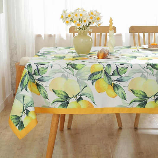 Summer Tablecloth for Rectangle Table 52"x70",Lemon Fruit Floral Table Cloths,Washable Spillproof French Fabric for Indoor Outdoor Camping Picnic