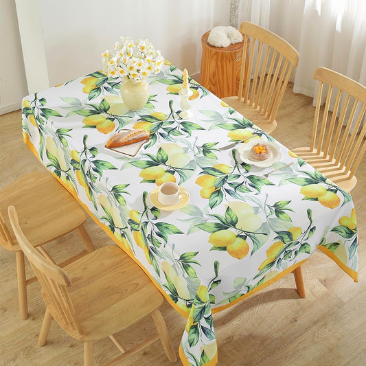 Summer Tablecloth for Rectangle Table 52"x70",Lemon Fruit Floral Table Cloths,Washable Spillproof French Fabric for Indoor Outdoor Camping Picnic