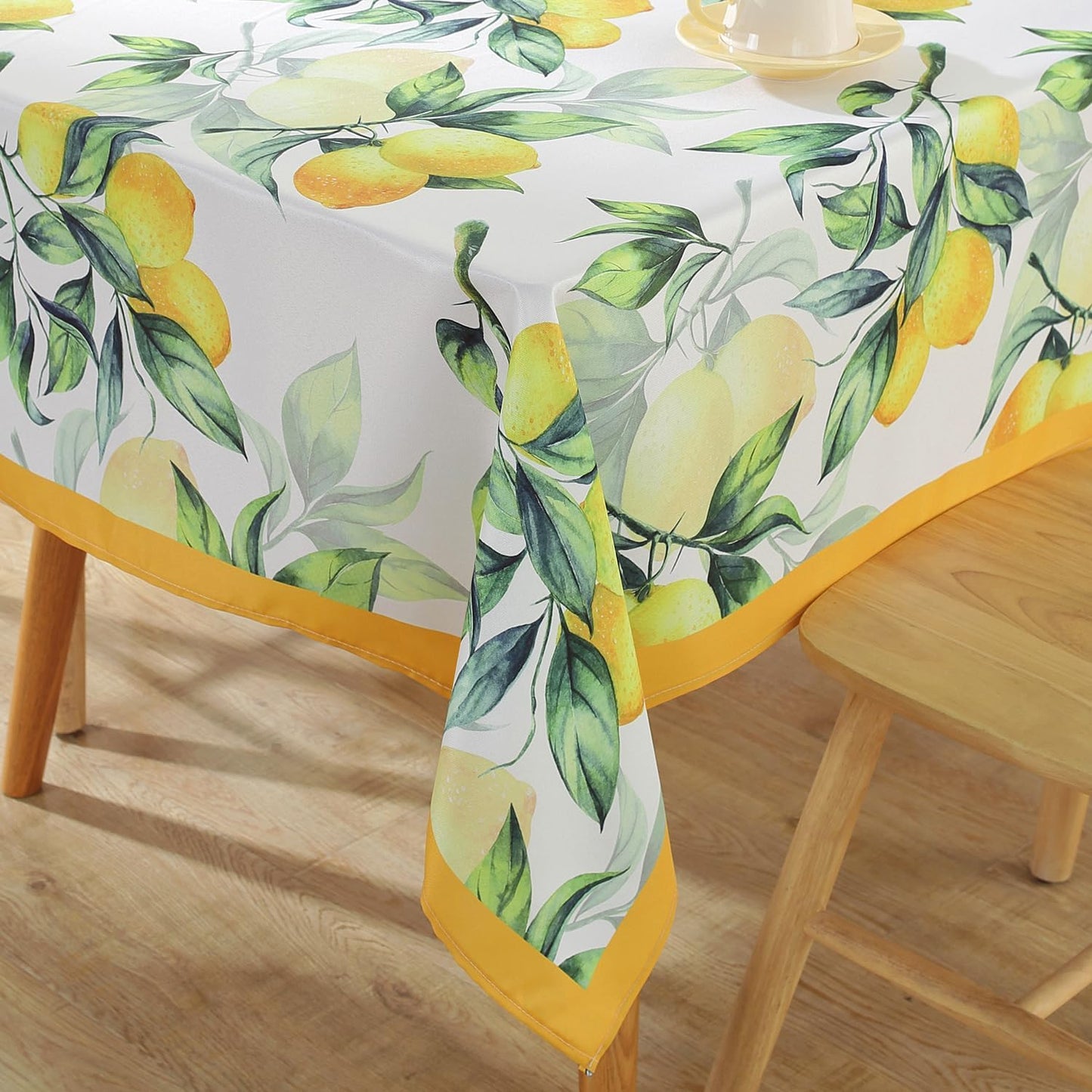 Summer Tablecloth for Rectangle Table 52"x70",Lemon Fruit Floral Table Cloths,Washable Spillproof French Fabric for Indoor Outdoor Camping Picnic