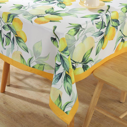 Summer Tablecloth for Rectangle Table 52"x70",Lemon Fruit Floral Table Cloths,Washable Spillproof French Fabric for Indoor Outdoor Camping Picnic