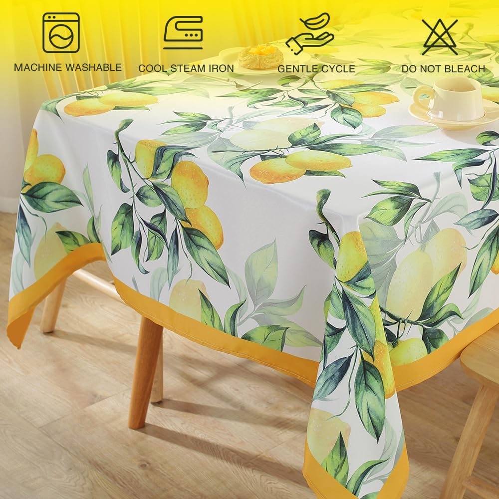Summer Tablecloth for Rectangle Table 52"x70",Lemon Fruit Floral Table Cloths,Washable Spillproof French Fabric for Indoor Outdoor Camping Picnic