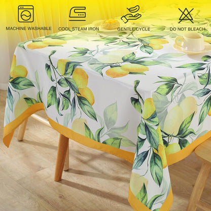 Summer Tablecloth for Rectangle Table 52"x70",Lemon Fruit Floral Table Cloths,Washable Spillproof French Fabric for Indoor Outdoor Camping Picnic
