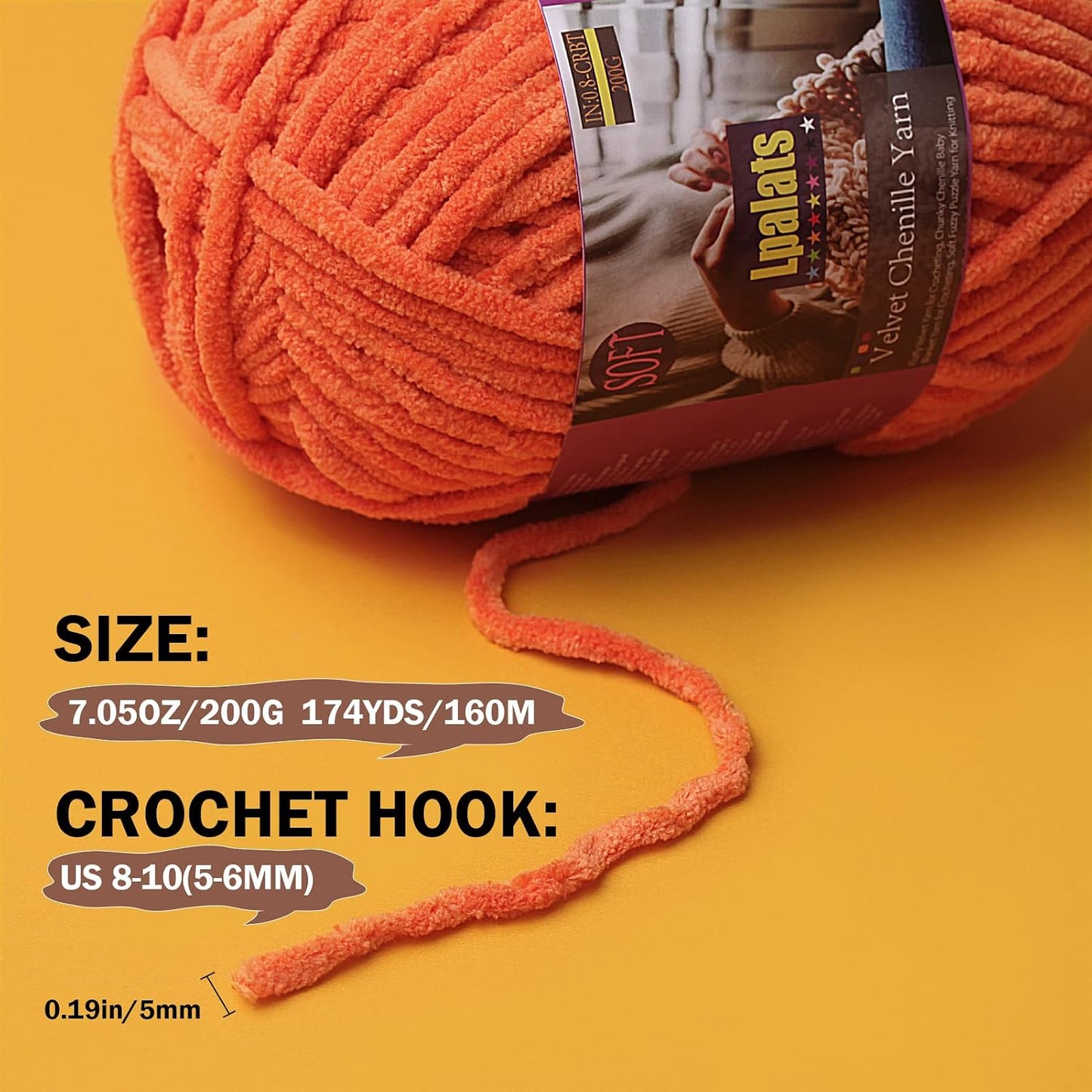 Baby Blanket Yarn for Crocheting - 1 Pack of 200g/7oz Chunky Chenille Yarn for Knitting Blankets Amigurumi - #6 Super Bulky - 174 Yards Soft Thick Plush Yarns (1, Goose Yellow)