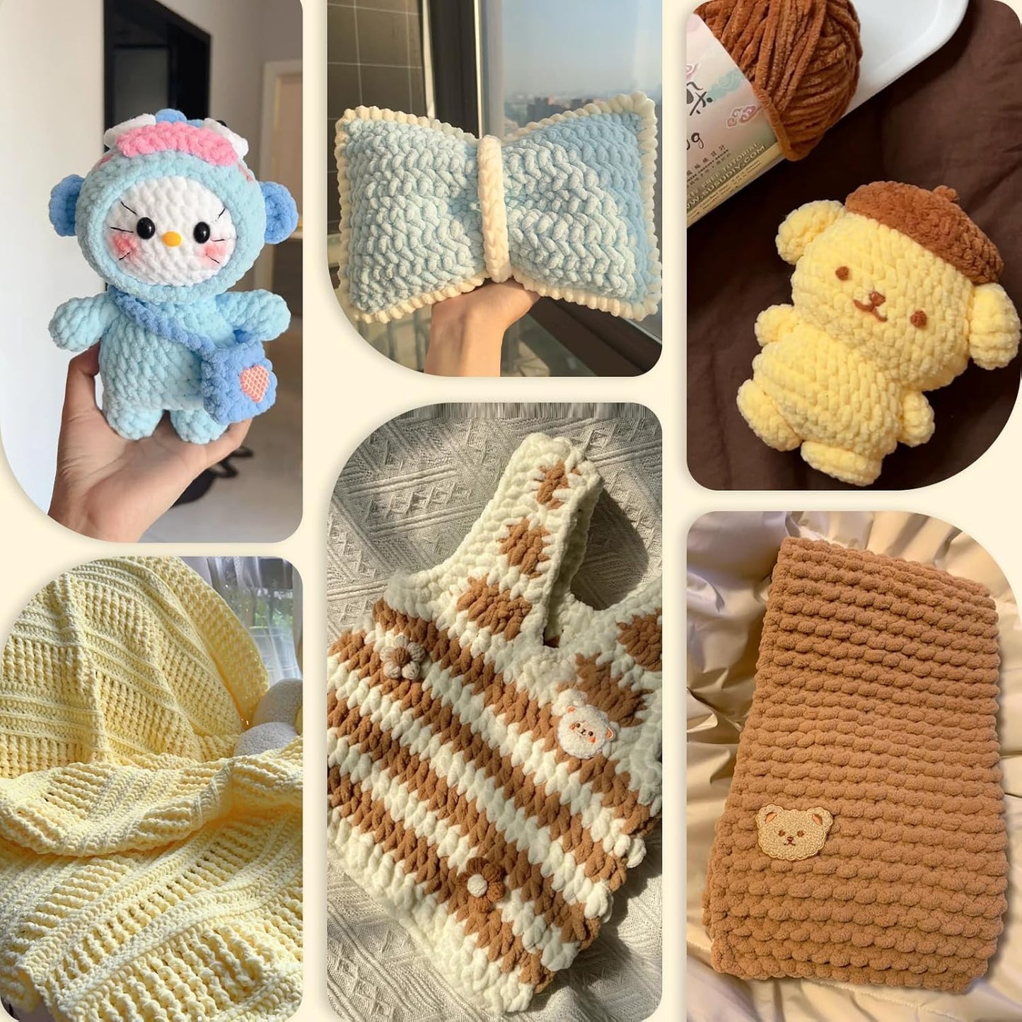 Baby Blanket Yarn for Crocheting - 1 Pack of 200g/7oz Chunky Chenille Yarn for Knitting Blankets Amigurumi - #6 Super Bulky - 174 Yards Soft Thick Plush Yarns (1, Goose Yellow)
