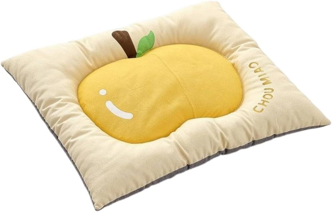 Mat Pet Bed Cushion Pad Nest with Supportive Border and Soft Thick Filling Washable Oxford Cloth Construction with Fruit Print Suitable for Small Dogs Decoration, Yellow, 50 60