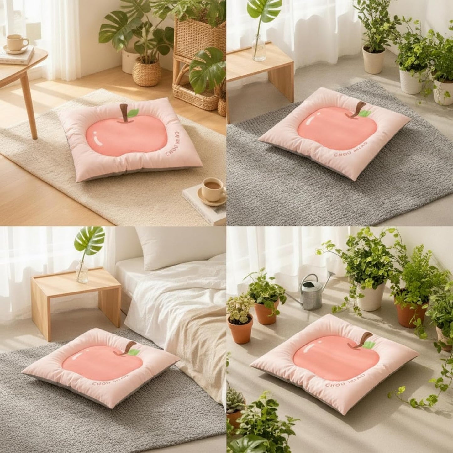 Mat Pet Bed Cushion Pad Nest with Supportive Border and Soft Thick Filling Washable Oxford Cloth Construction with Fruit Print Suitable for Small Dogs Decoration, Yellow, 50 60